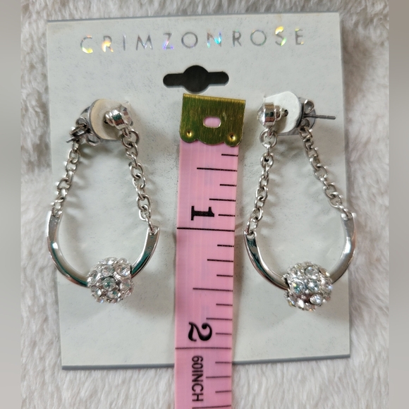 Crimzon Rose | NWT Silver Tone Chain Crystal Ball Swinging Drop Earrings - Picture 4 of 6